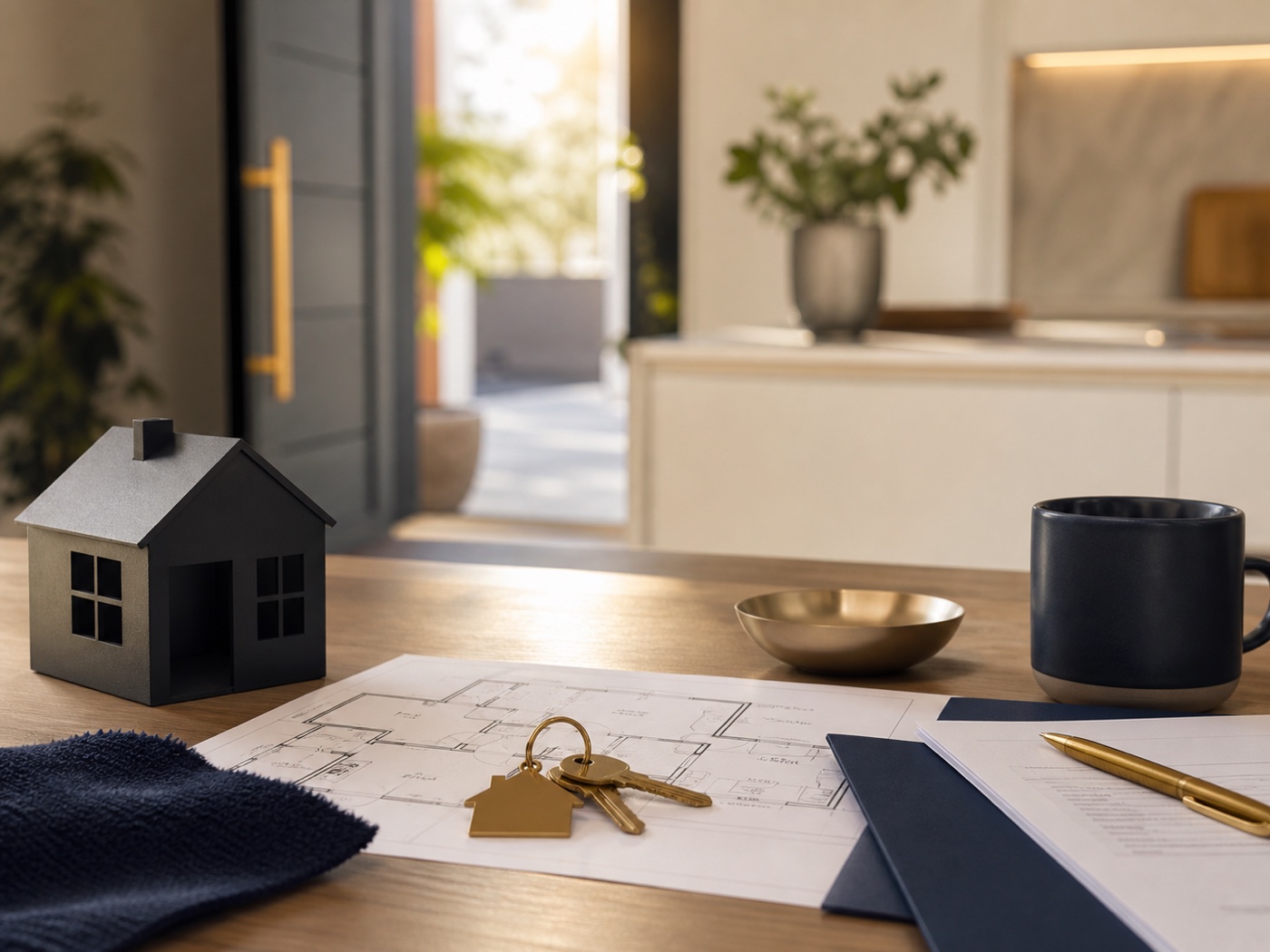 Home loan planning with keys and property paperwork